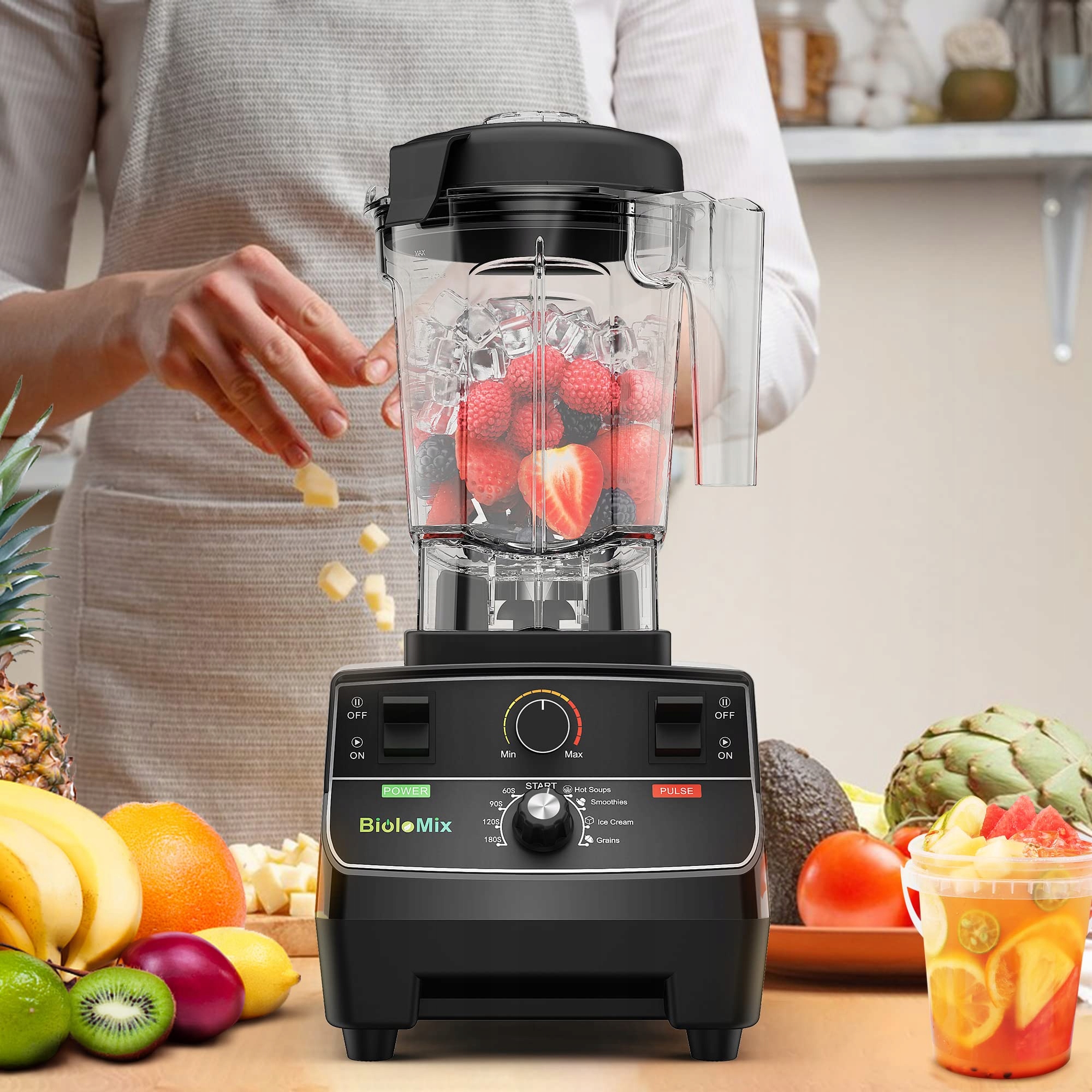 BIOLOMIX Blender Wysokiej Mocy 2200W 2L i 600ml BPA Free Samoczyszczący — miniatura 8