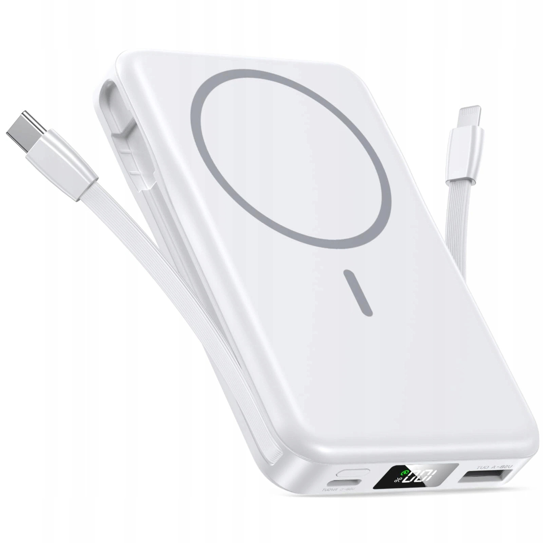 Mini Power Bank 10000 mAh magnetický s hořčíkem a kabely PD20W Bílý