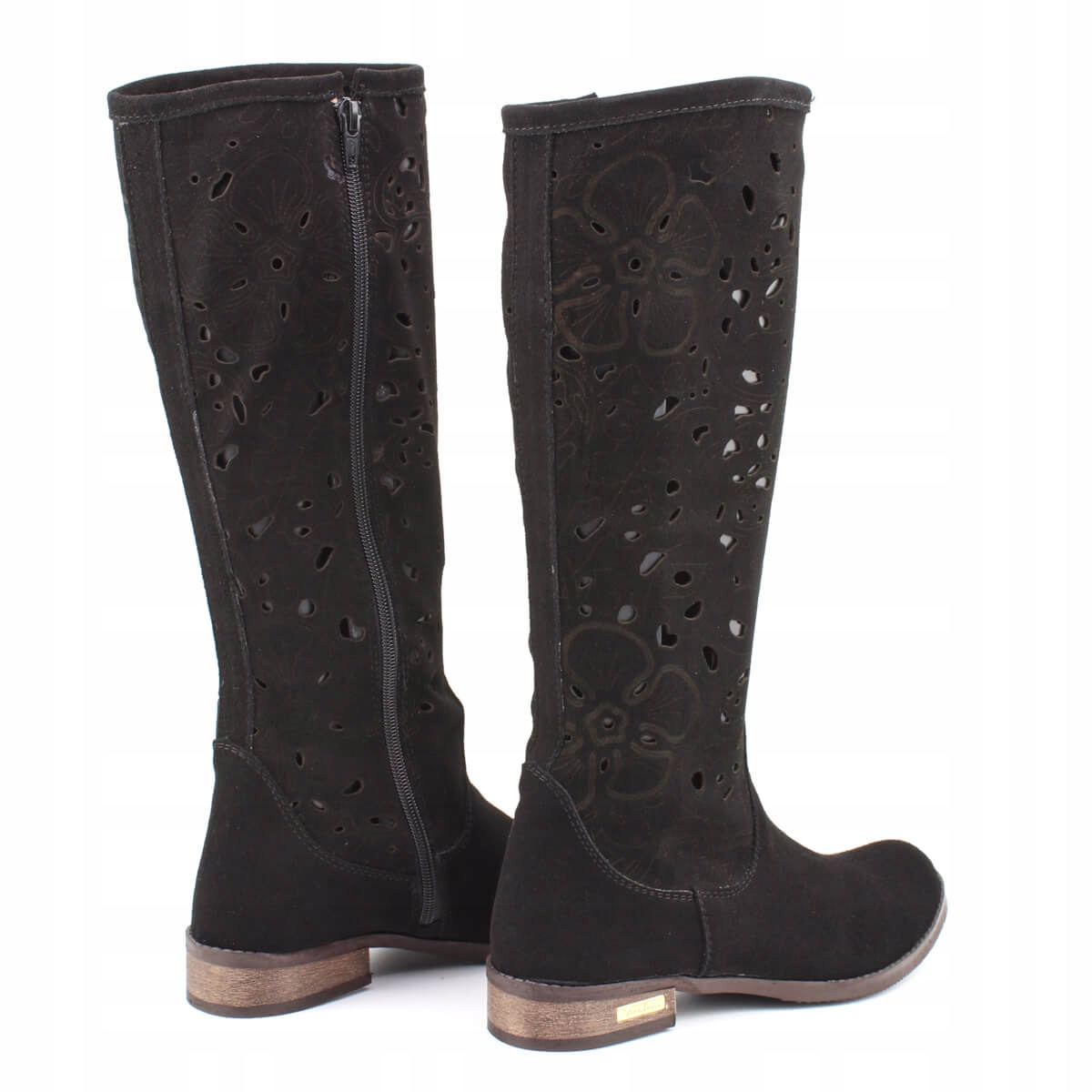 Kozaki skórzane Bastek ażurowe obuwie damskie 42 Rodzaj obcasa płaski obcas