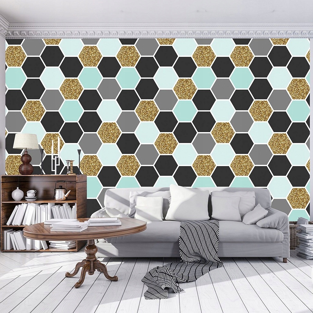 Fototapeta Zlaté geometrické šestiúhelníky se třpytkami 416x290 lepidlo