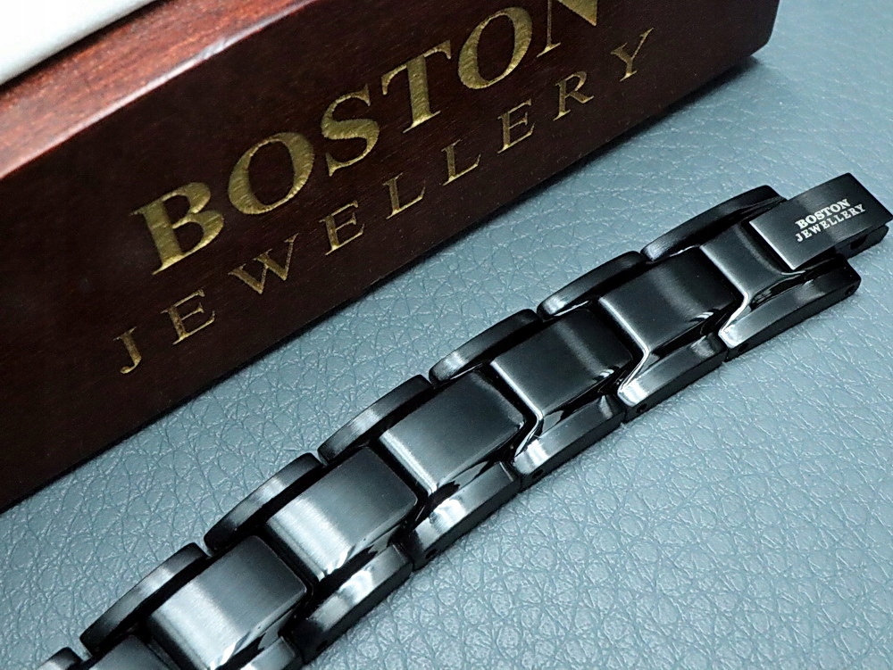 CZARNA ZDROWOTNA BRANSOLETA MĘSKA MAGNETYCZNA MOC BOSTON JEWELLERY ORYGINAŁ Długość całkowita 20.5 cm