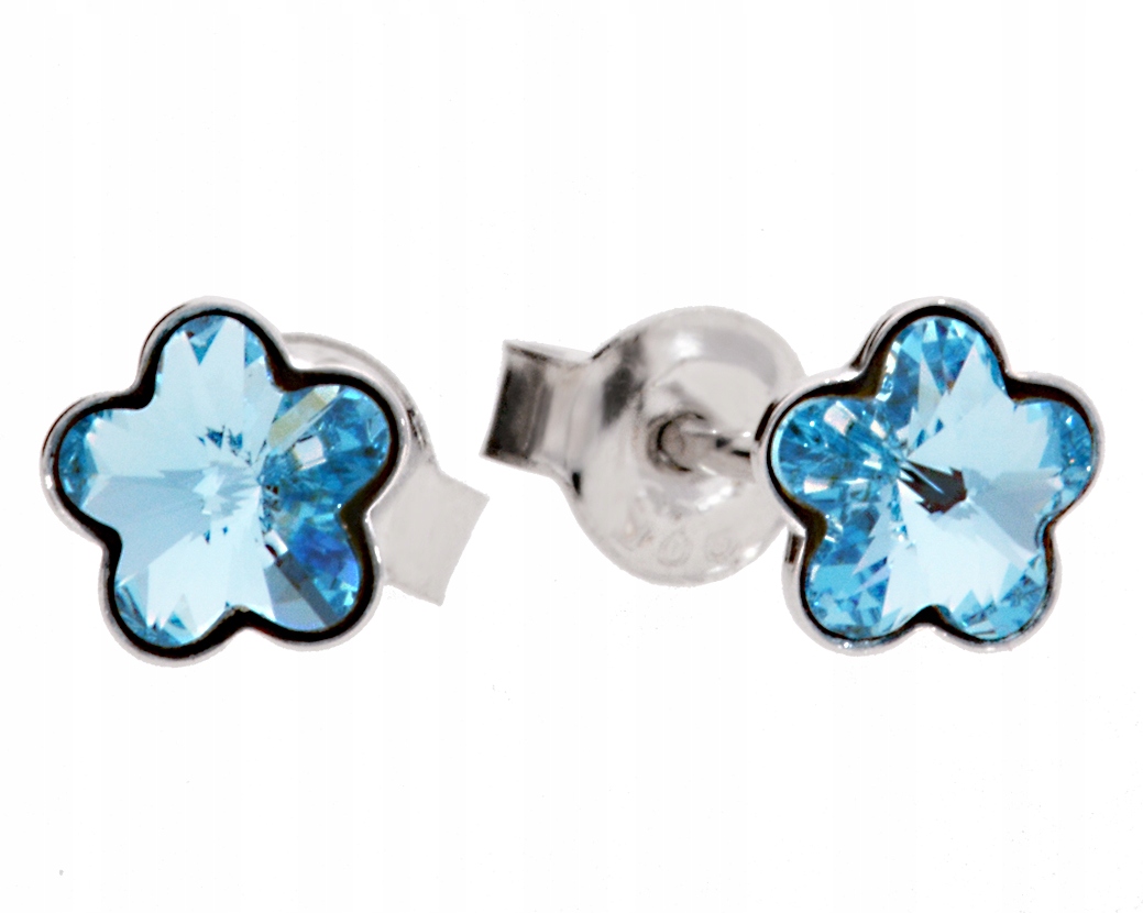 

Kolczyki niebieskie sztyfty kwiat srebro Swarovski