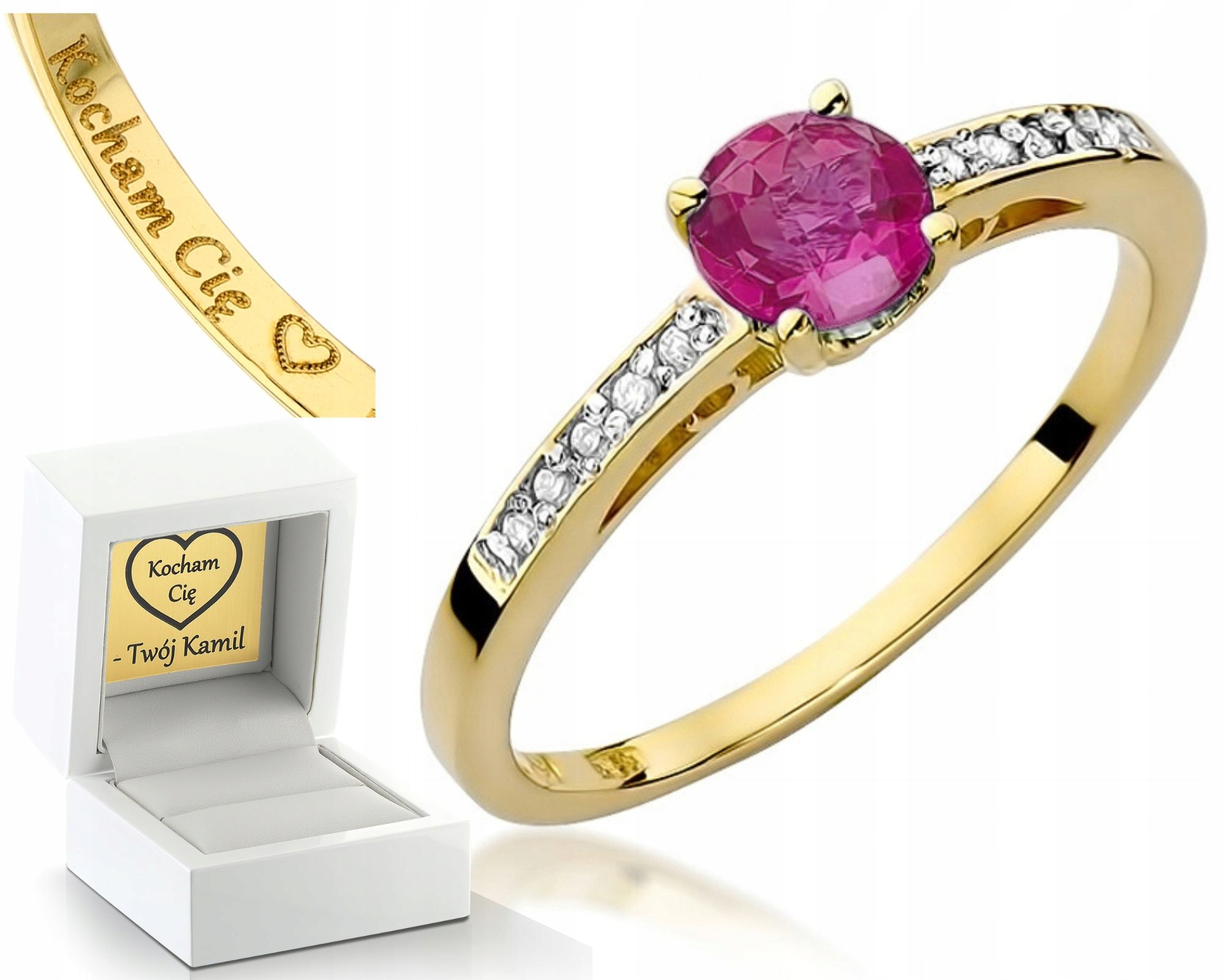 Zlatý Prstýnek S Rubín Gravírování Bonus 585