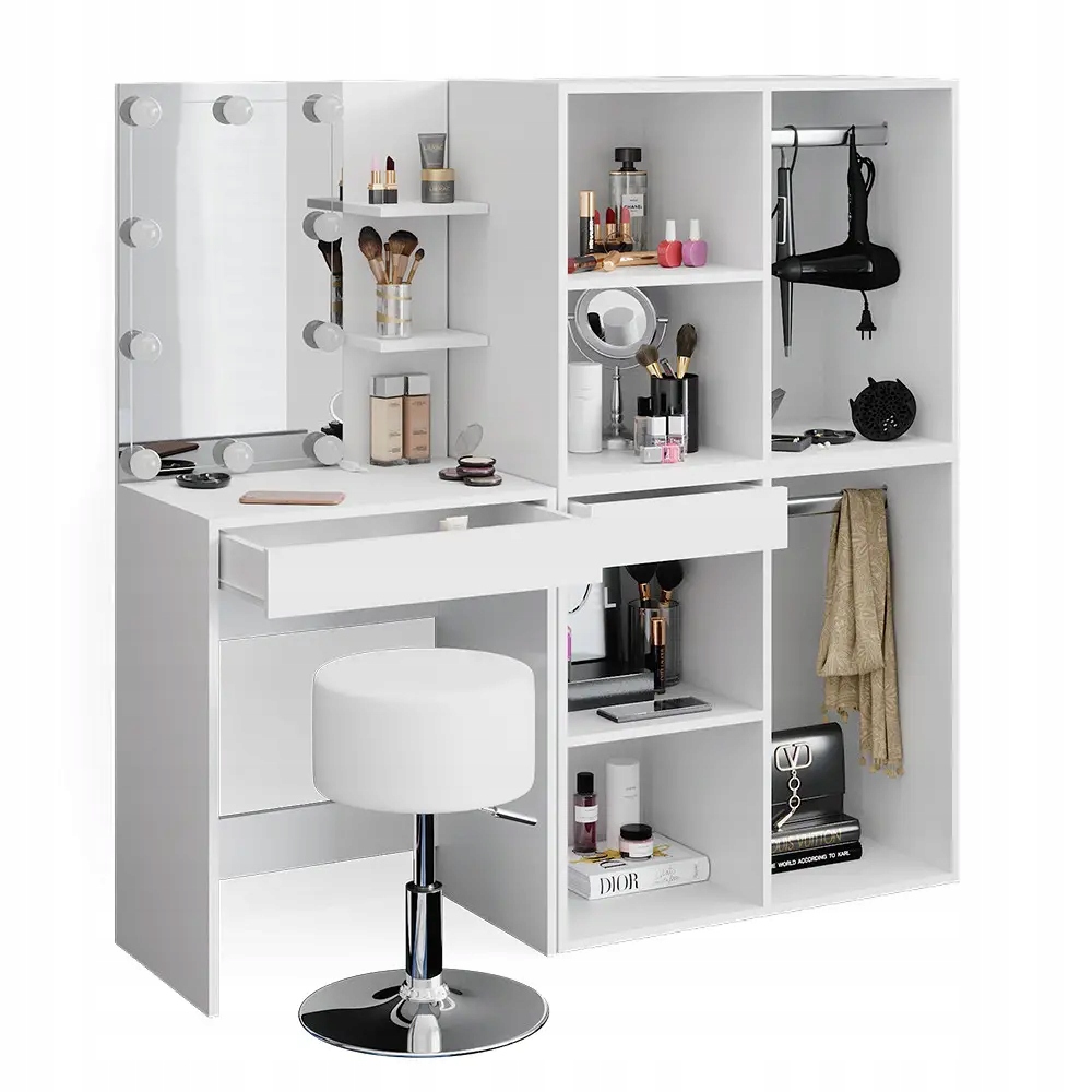 TOALETKA ISABELLE Z SZAFKAMI TABORETEM I LED VICCO