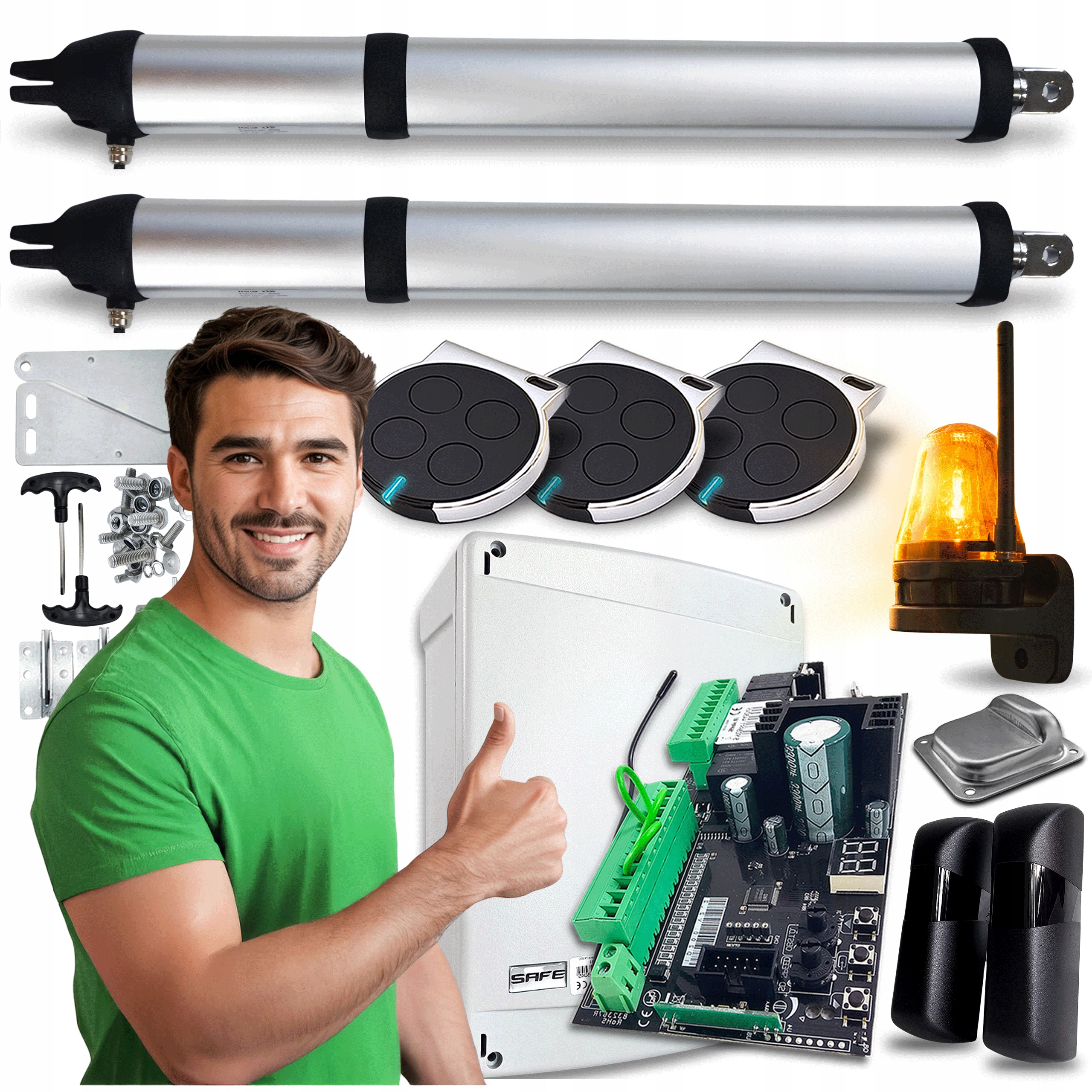 Sada pohonu pro Křídlové Brány lampa 8 m ovladače pohon 200 kg Automat