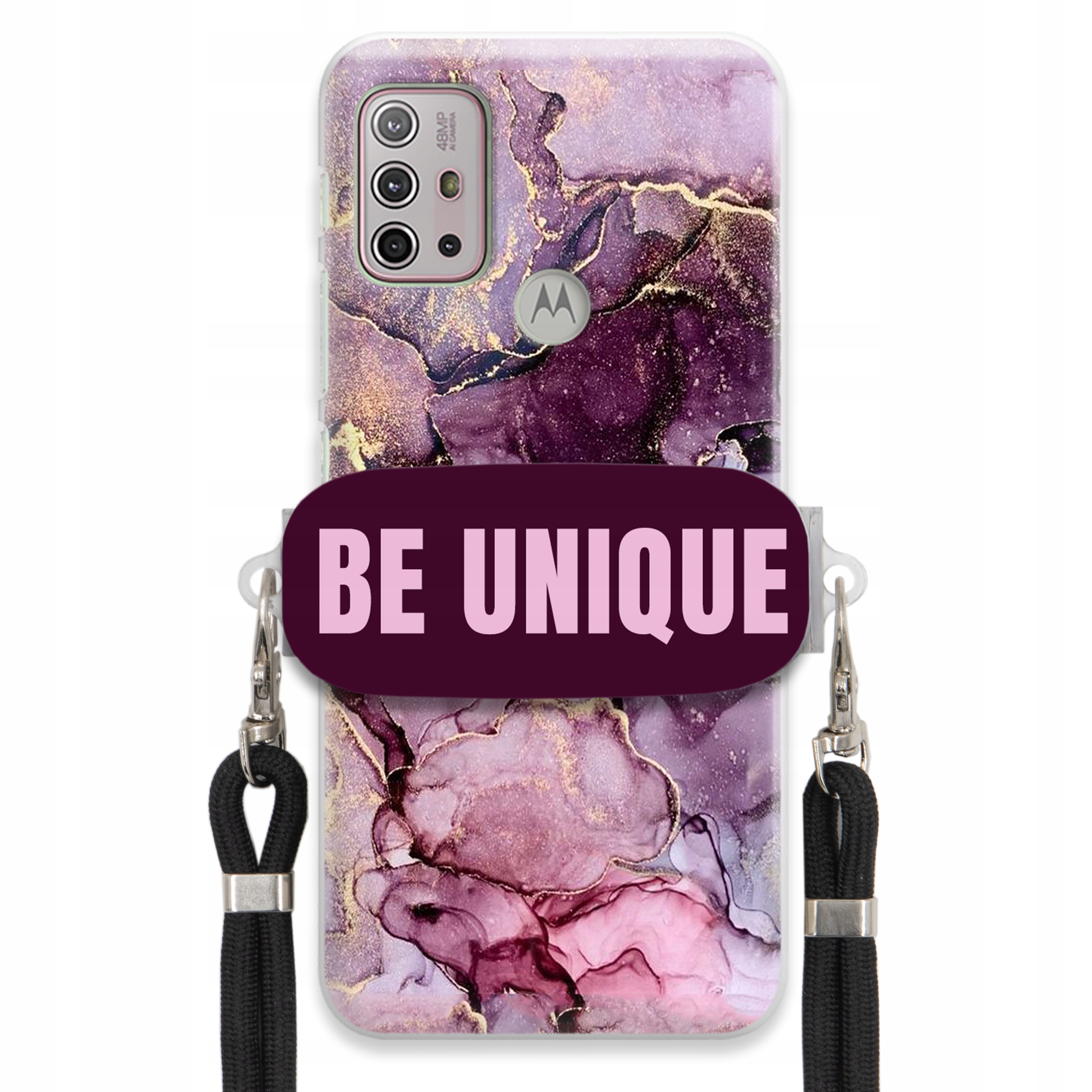 Pouzdro Premium pro Motorola G20 Case Uchywt Šňůra Černá Fialová Mramorová