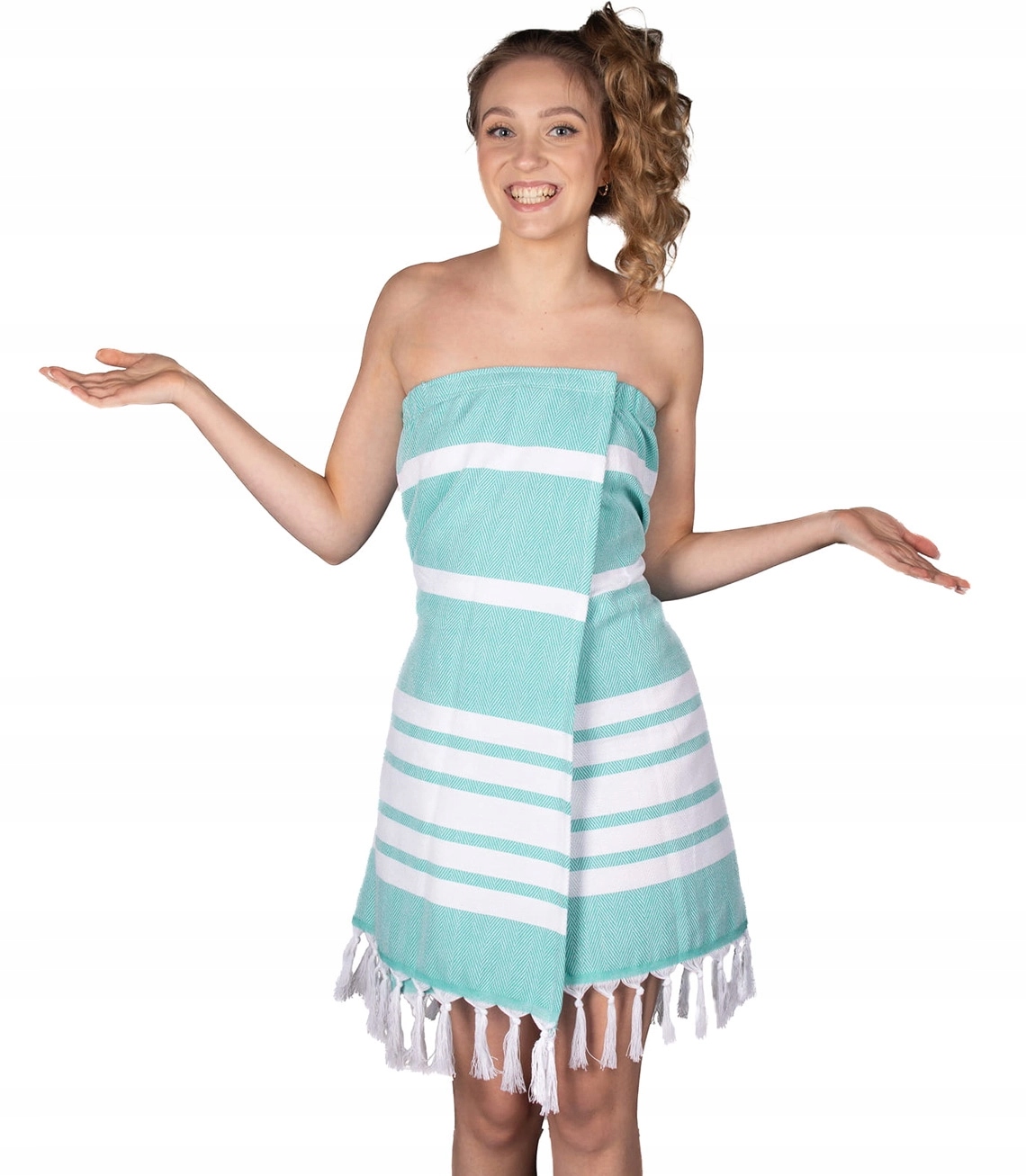 Sauna pareo na suchý zip s pruhovanými třásněmi