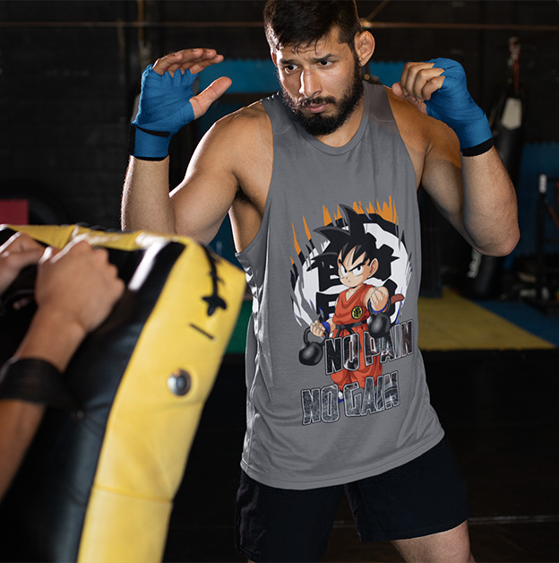 TANK TOP DRAGONBALL DBZ NO PAIN NO GAIN 2 Dekolt okrągły