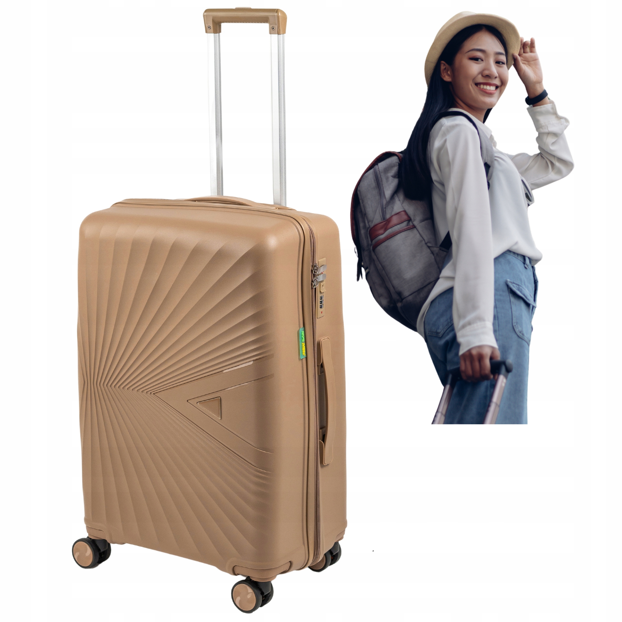 Cestovní Kufr Střední Velikosti Tvrdý Polypropylenový Béžový 4 Kolečka Lehký