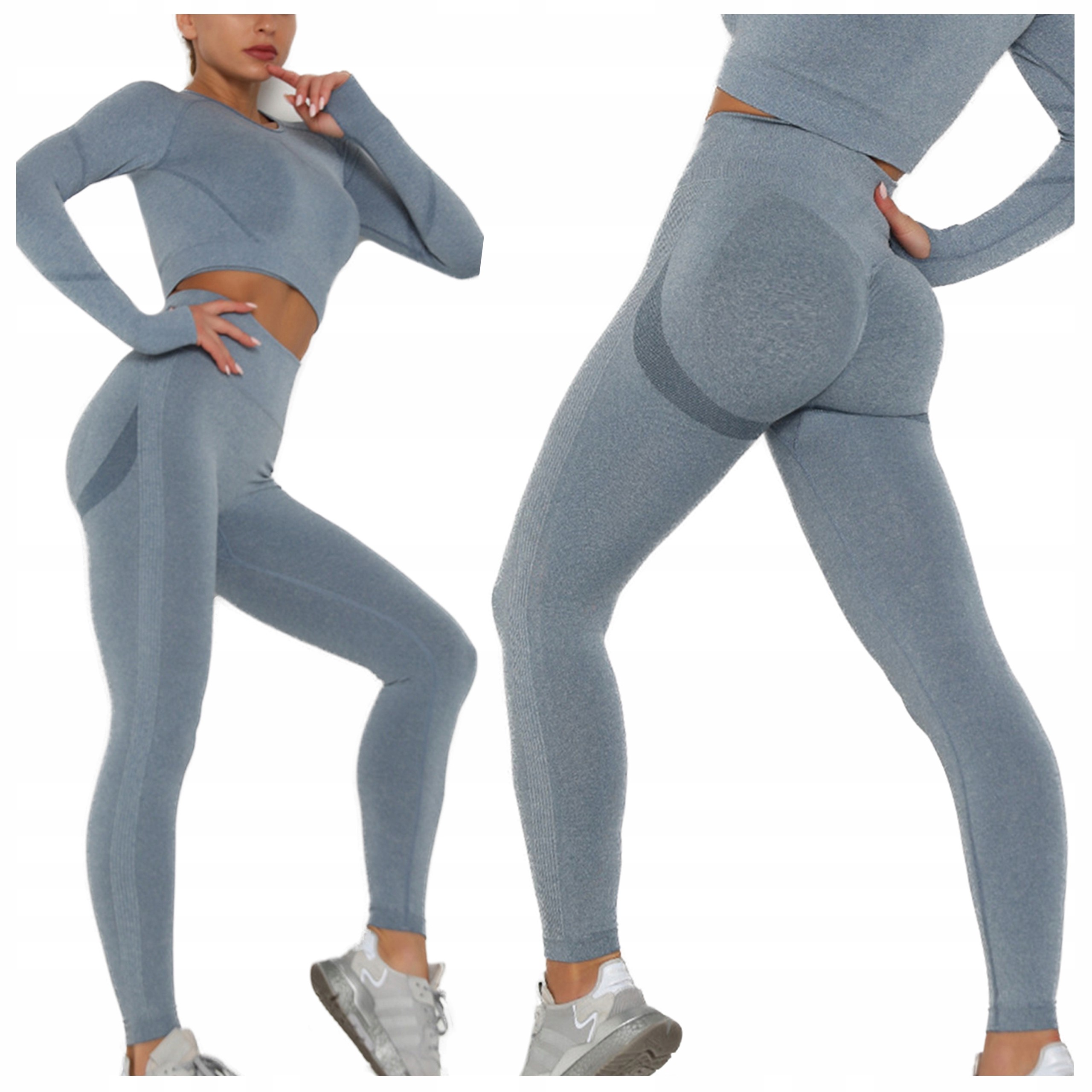 Komplet fitness top sportowy legginsy bezszwowe L