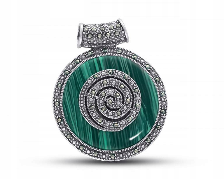 Stříbrný kulatý přívěsek velký s malachitem