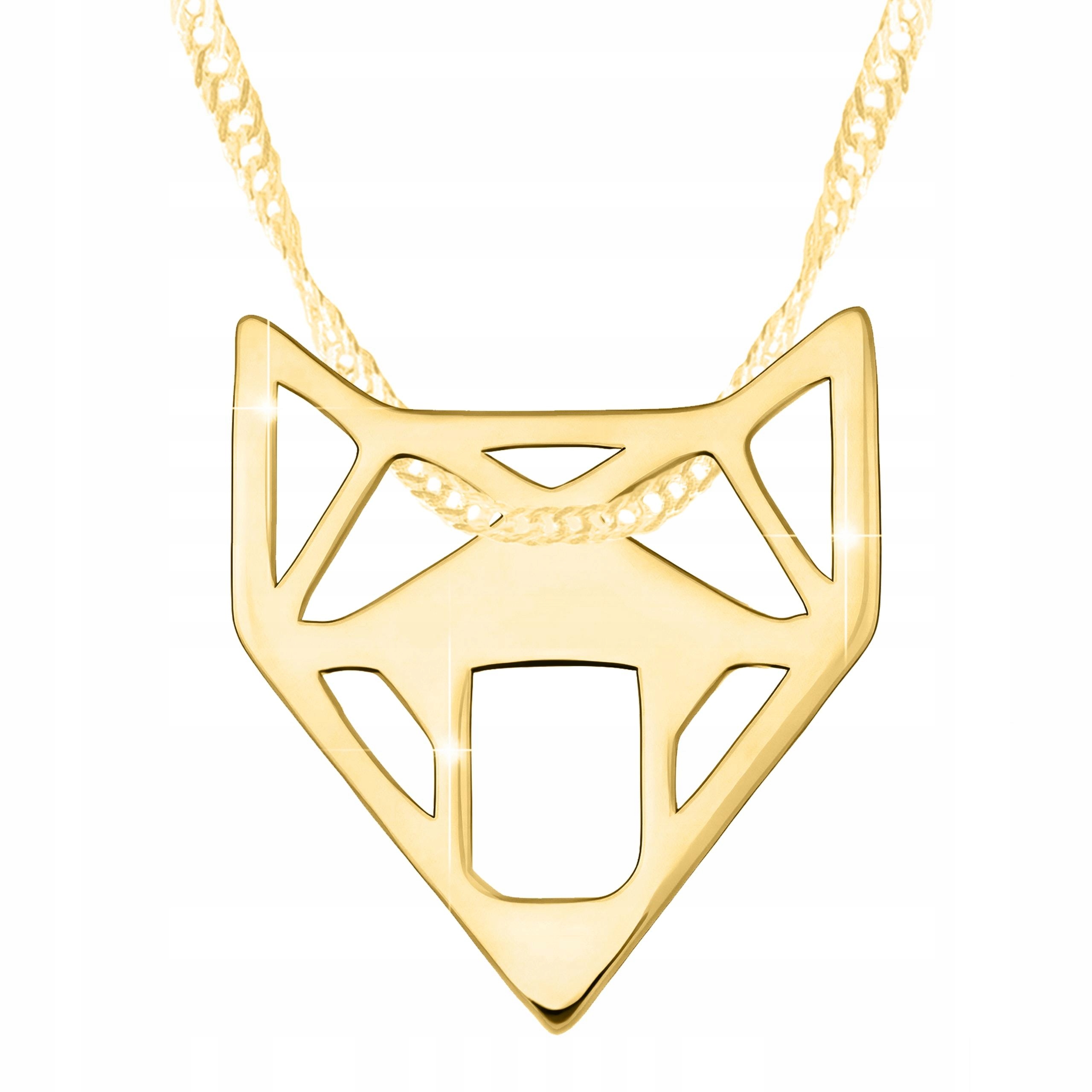 Zlatý náhrdelník s vlkem Hlava vlka Liška Liška Pes Vlk Dog Stříbro 925