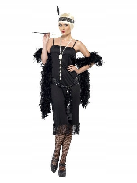 STRÓJ RETRO FLAPPERKA CZARNA LATA 20 l Płeć kobieta