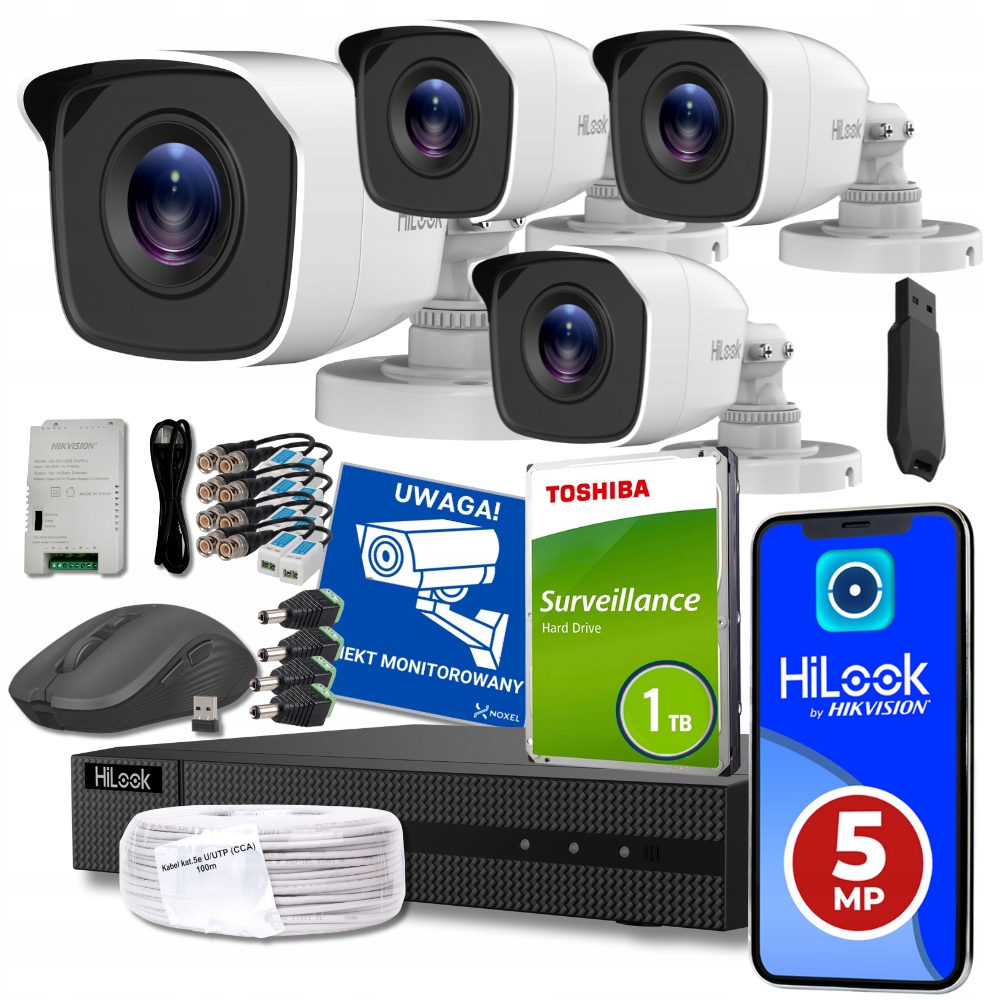 Zestaw kamer do monitoringu domu 4 kamery zewnętrzne 5MPx HiLook