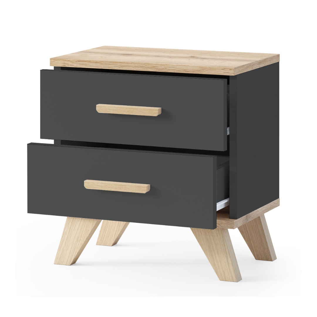 SZAFKA NOCNA STOLIK 2 SZUFLADY GRAFIT DĄB WOTAN KOMODA STYL SKANDYNAWSKI Kod producenta SCANDI