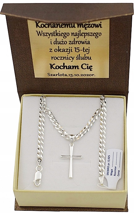 Łańcuszek Srebrny Męski Pancerka Diamentowany z Krzyżykiem Grawer Gratis Długość całkowita 55 cm