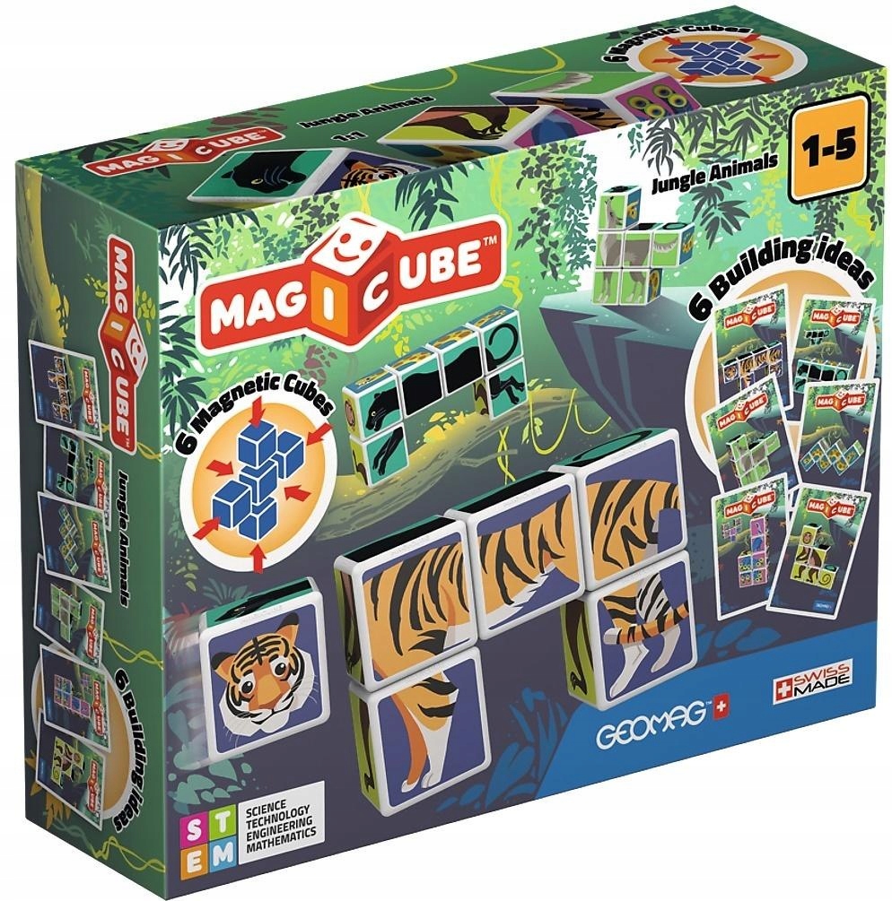 Klocki magnetyczne Geomag Magicube Jungle Animals Cards 9 el. 1