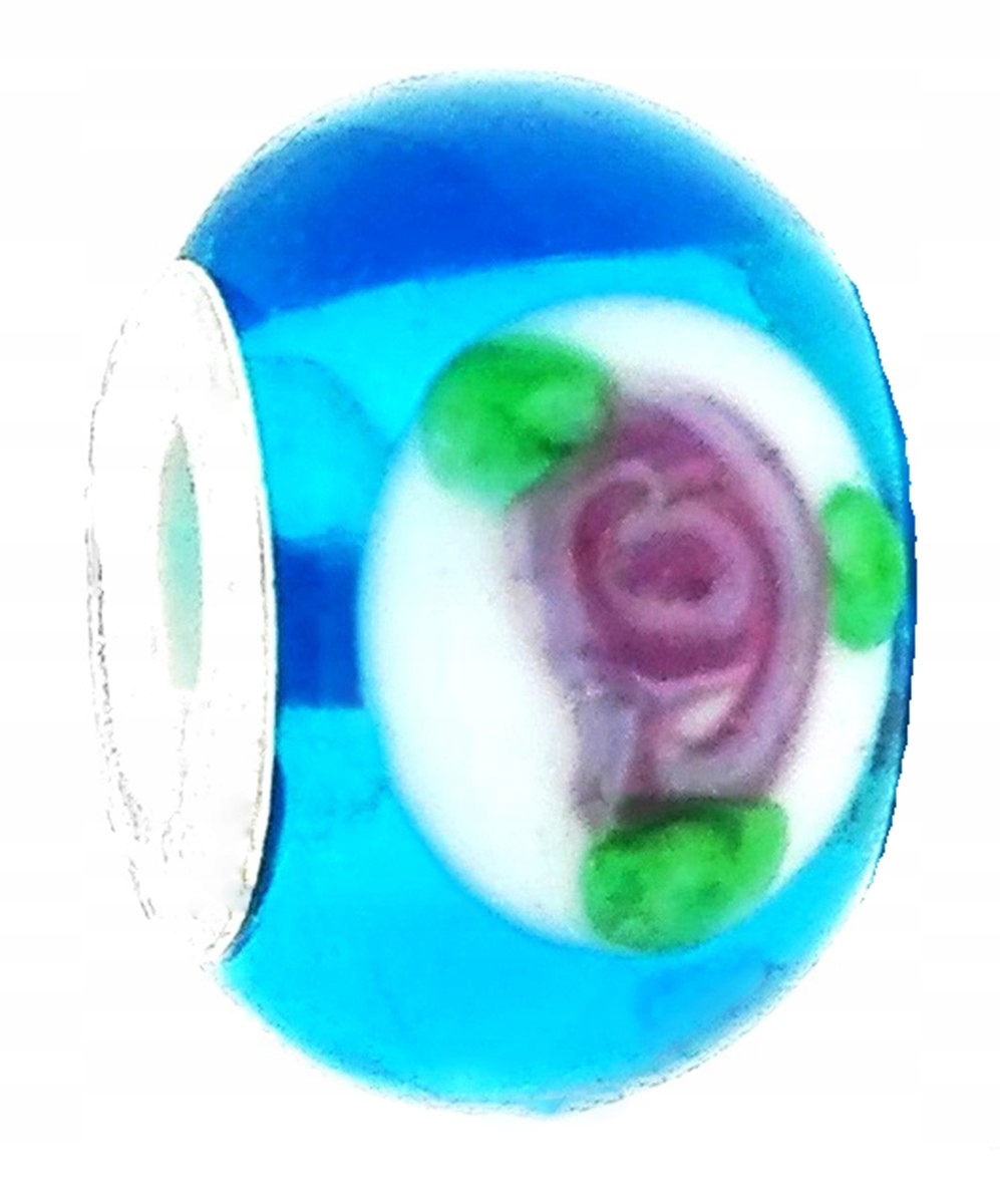 

Zawieszka beads szklany ciemnoniebieski w kwiaty