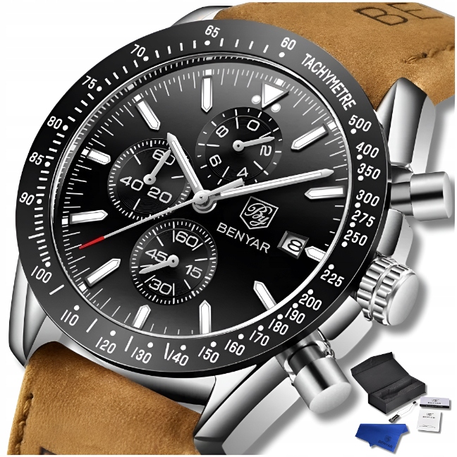 Pánské Hodinky Benyar Klasické Elegantní Chronograf Datumovka Krabička