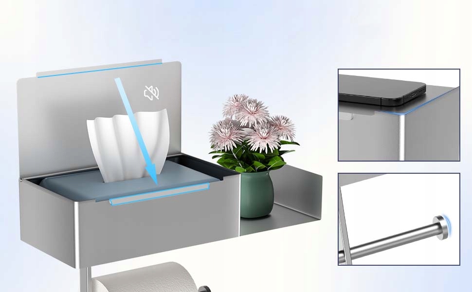 UCHWYT NA PAPIER TOALETOWY BEZ WIERCENIA STALOWY SAMOPRZYLEPNA SREBRNY Rodzaj ścienne