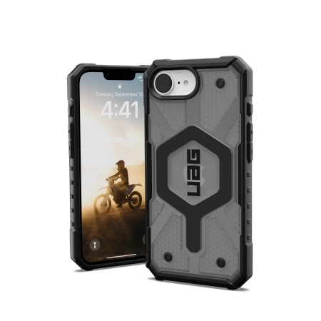 Pouzdro Uag Pathfinder Clear MagSafe pro iPhone 16e šedo-černé