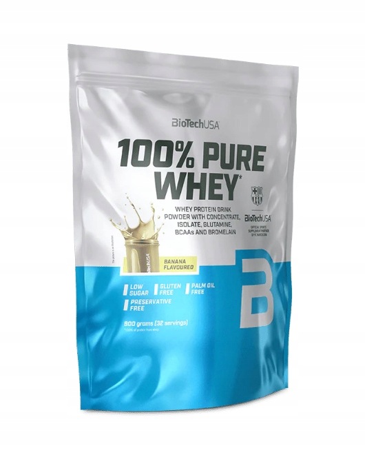 BioTech Usa 100% Pure Whey 900 g Banán Syrovátkový Koncentrát Doplněk Stravy Hmotnost