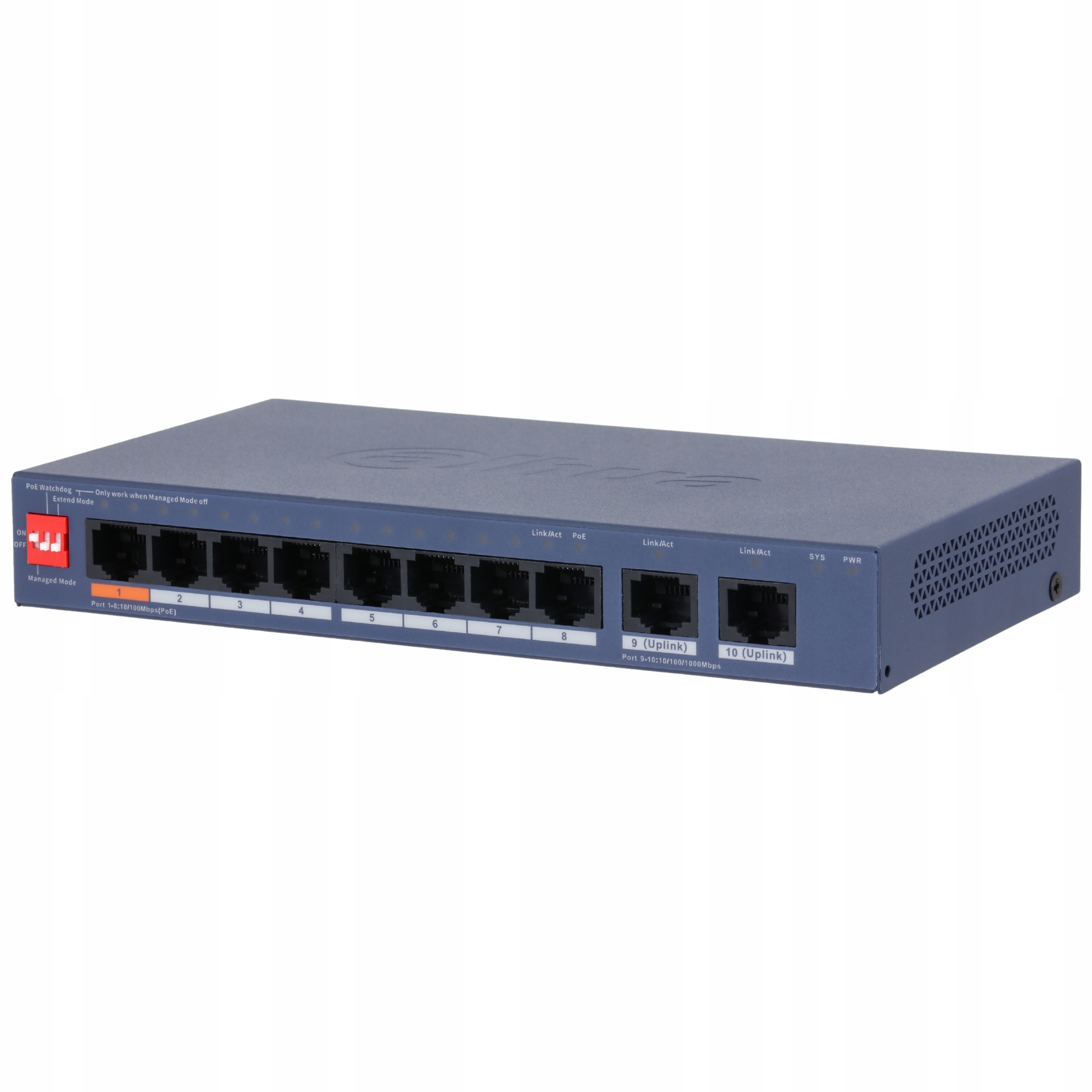 PoE Switch Dahua CS4010-8ET2GT-60 10/100 Mb/s, 8x PoE, 2x Uplink, 60W, Vlan