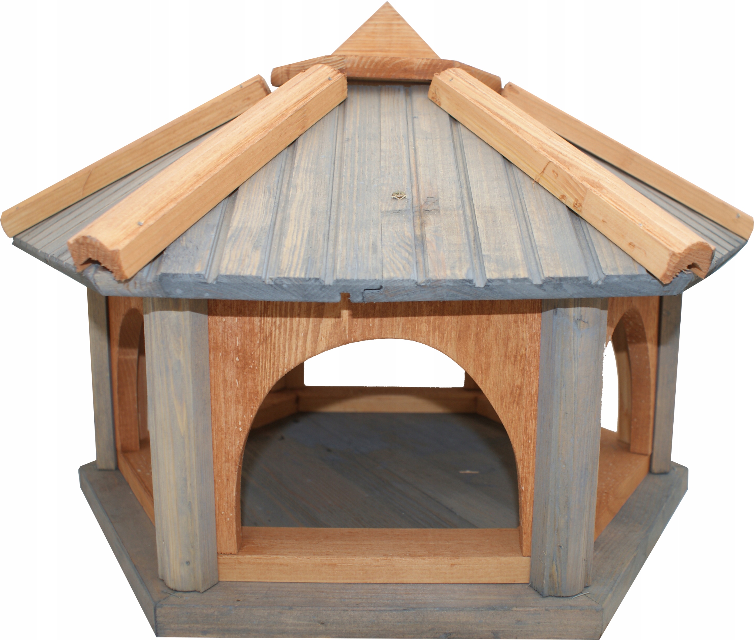 Velké krmítko pro ptáky ze dřeva do zahrady šedé K60 XXL