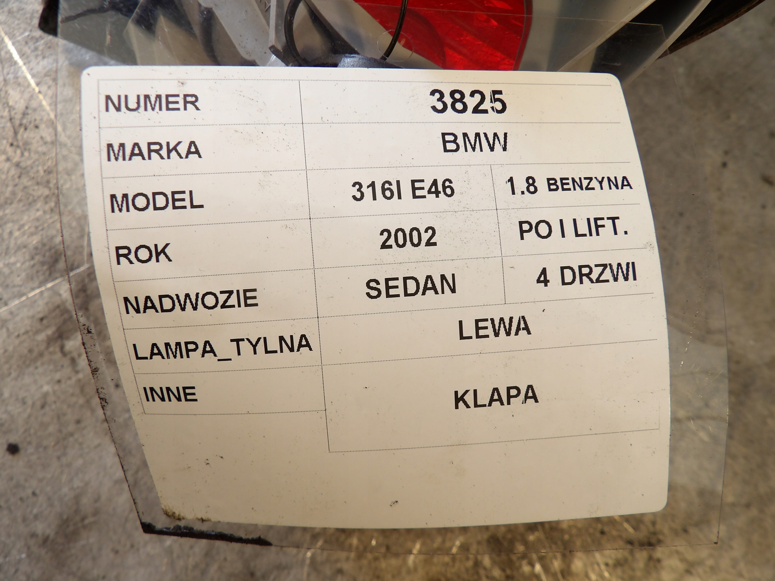 BMW E46 light rear left trunk door 6907937