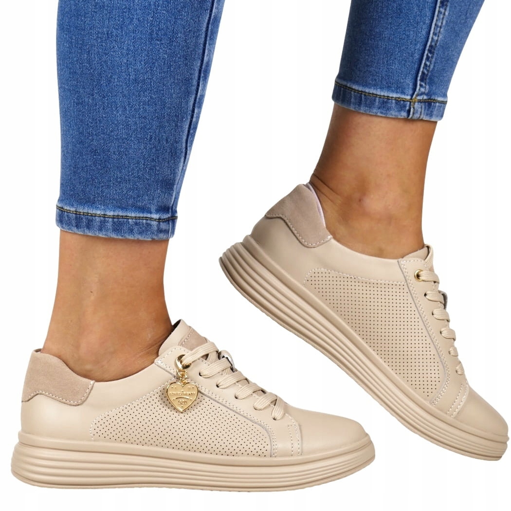 iButy Polobotky Tenisky Kožené Béžové Díry Silná Podrážka Novinka