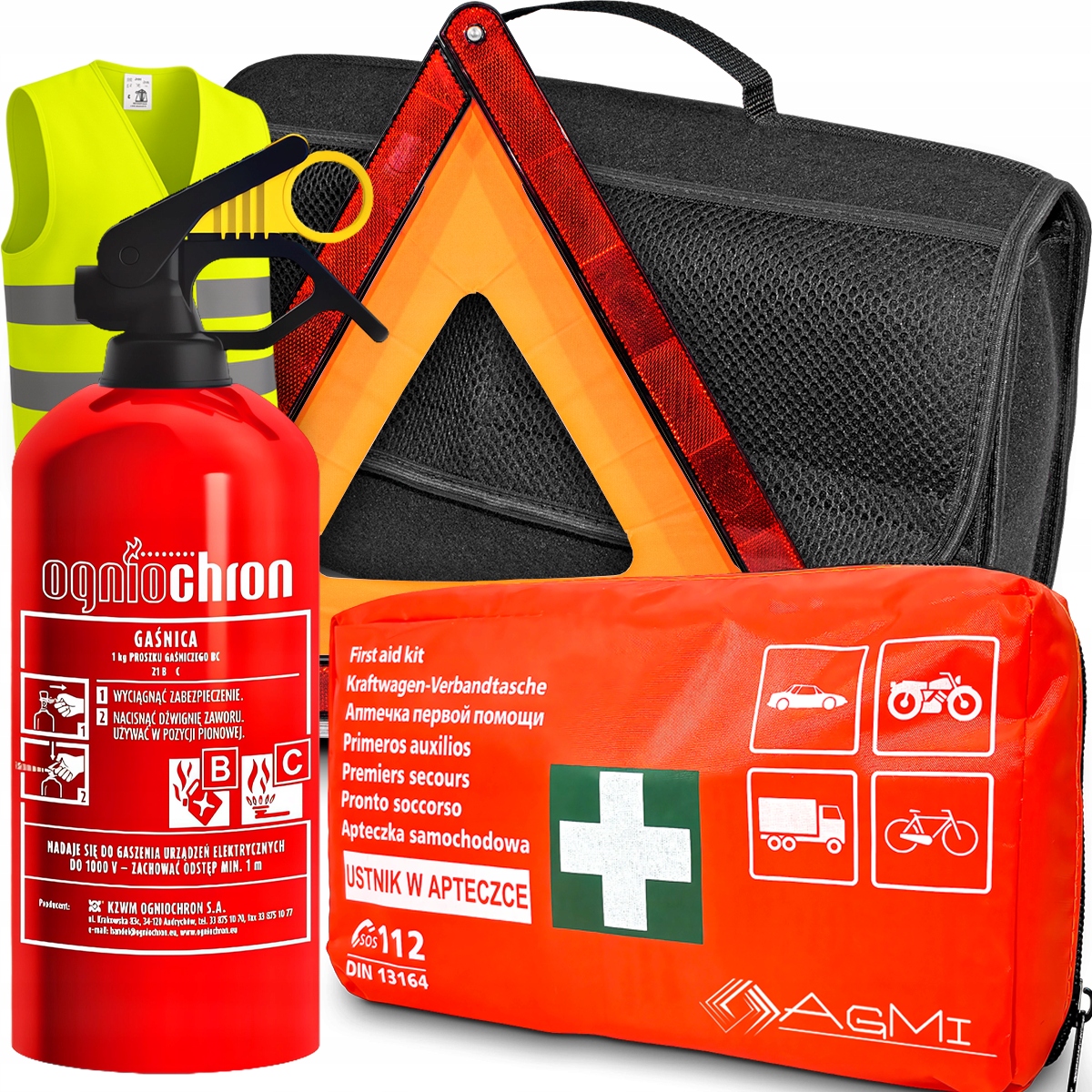 Zestaw samochodowy W Torbie gaśnica apteczka Trójkąt Kamizelka