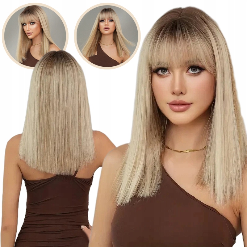 Peruka Prosta do Ramion Damska Blond Brąz Ombre Gładka i Jedwabista