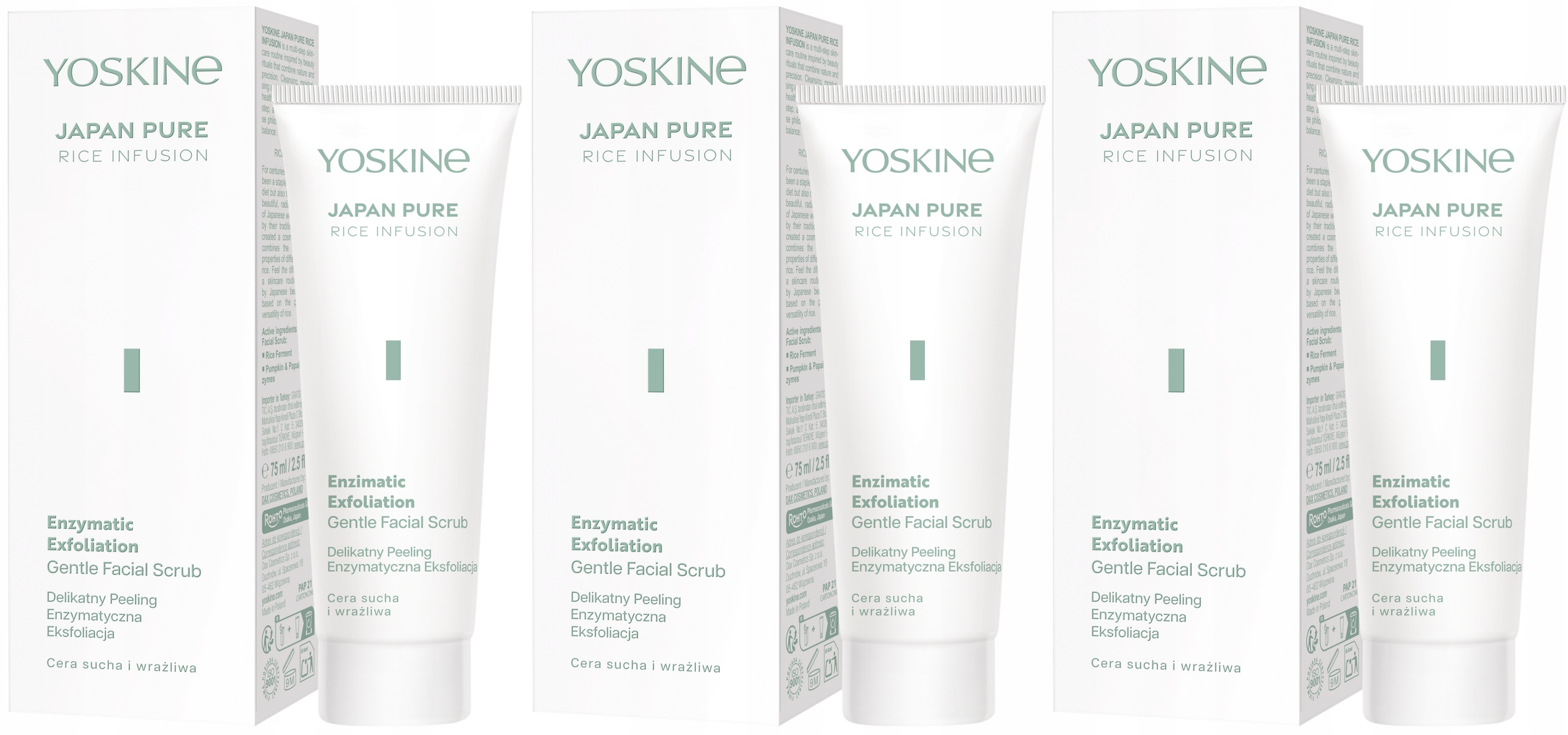 3 kusy Japan Rise Jemný enzymatický peeling 75 Ml Yoskine Vyhlazuje