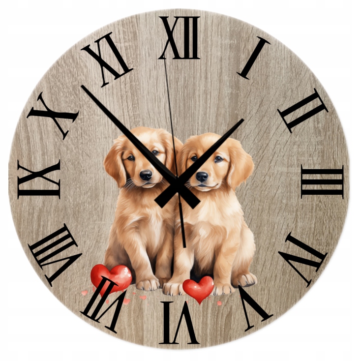 Dekorativní nástěnné hodiny Dárek Štěňata Zlatý retrívr 45 cm