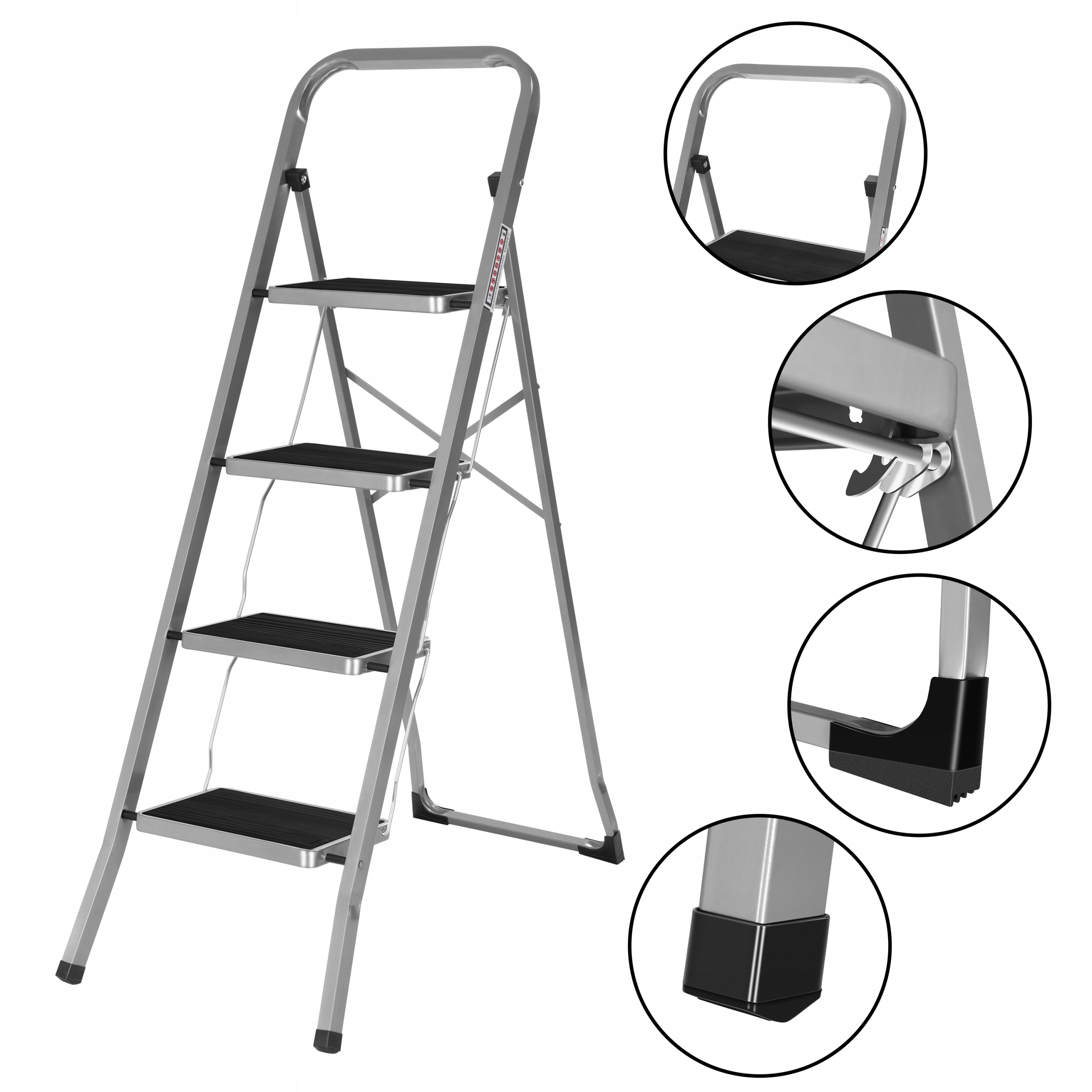 DRABINA DOMOWA 4 STOPNIOWA 150 KG MOCNA STALOWA Wysokość robocza 2.9 m