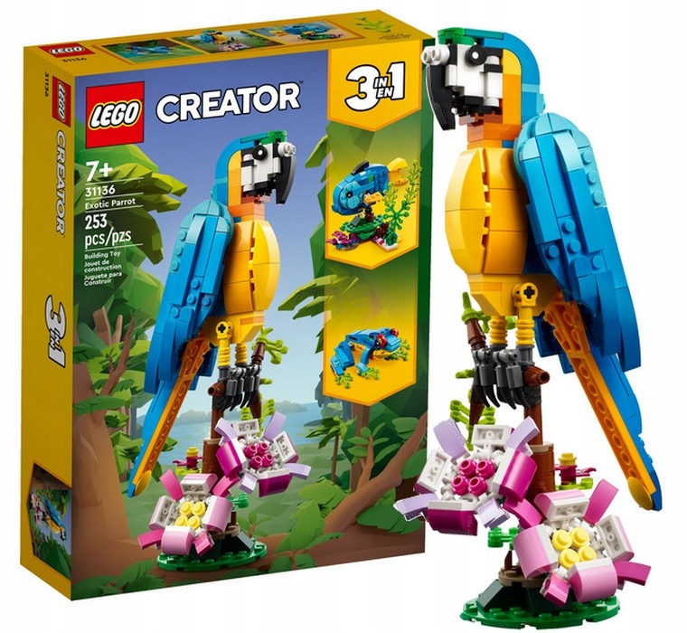 LEGO CREATOR 31136 Egzotyczna papuga 3w1 rybka