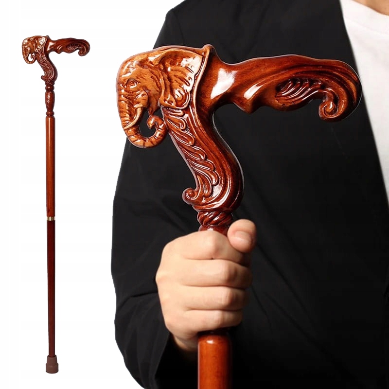 Laska drewniana ozdobna Słoń Kolekcjonerska laska dębowa