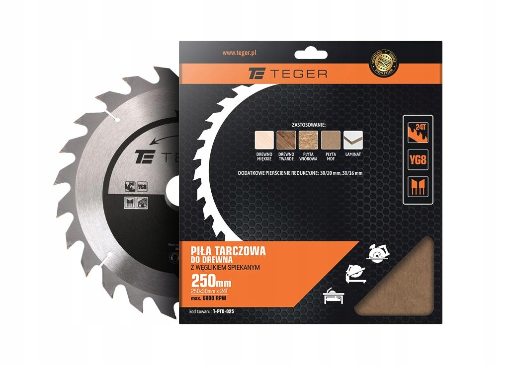Piła tarczowa do drewna z węglikiem spiekanym 250x30x24T / TEGER Marka Teger