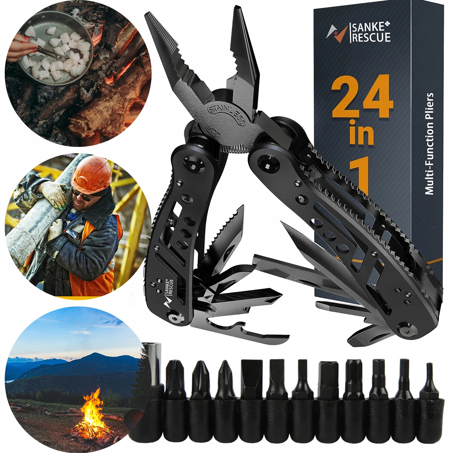 Multitool 24v1 nerezová ocel nůž kombinačky pila Edc survival skládací