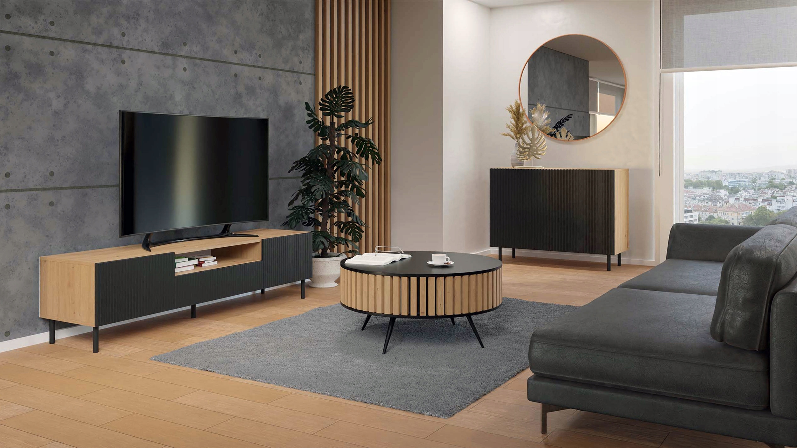 Komoda Czarna Lamele 100 Wąska Liczba drzwi 2