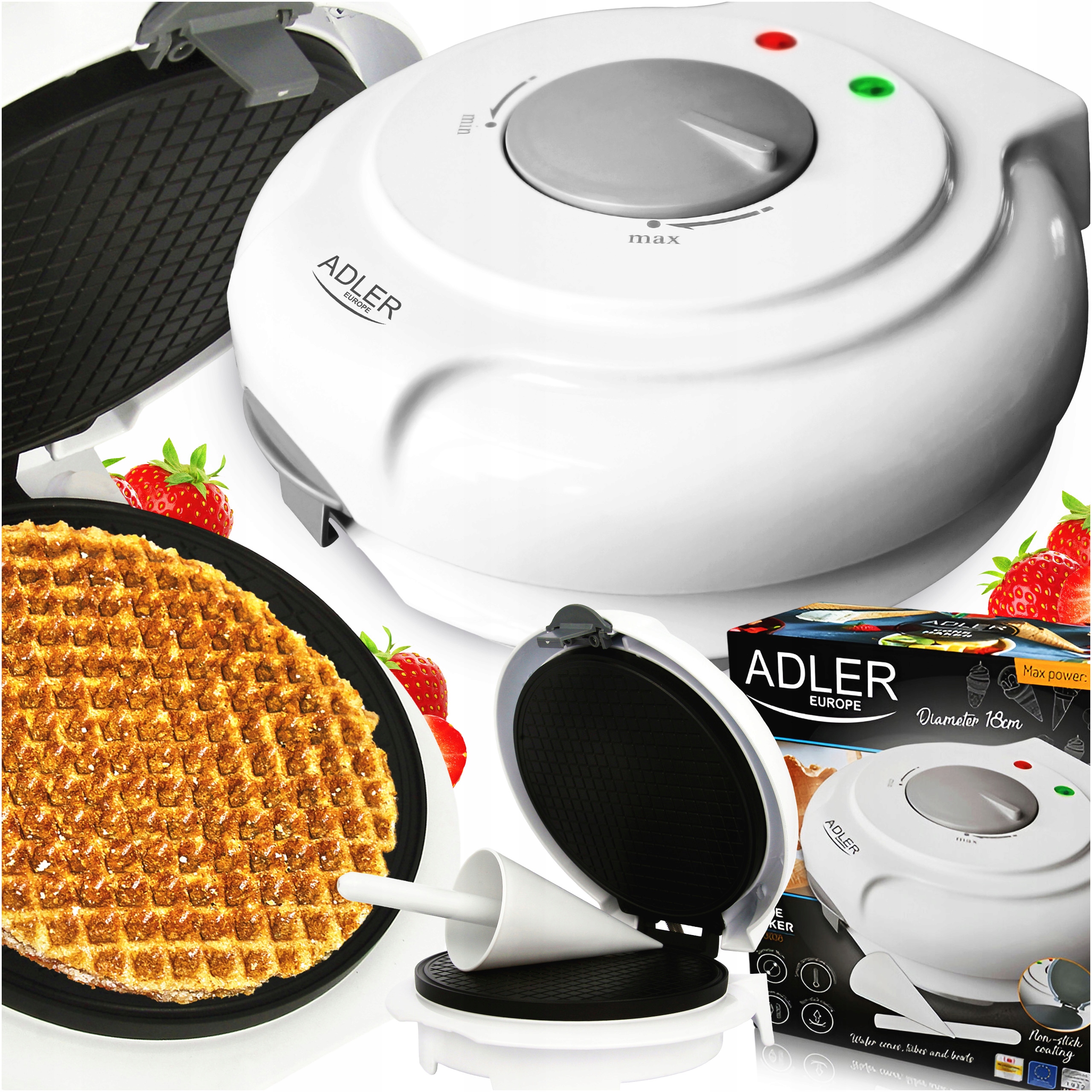 Wypiekacz do Wafli Rożków Waflownica Rurek Mocny 1500W Opiekacz Adler 3038