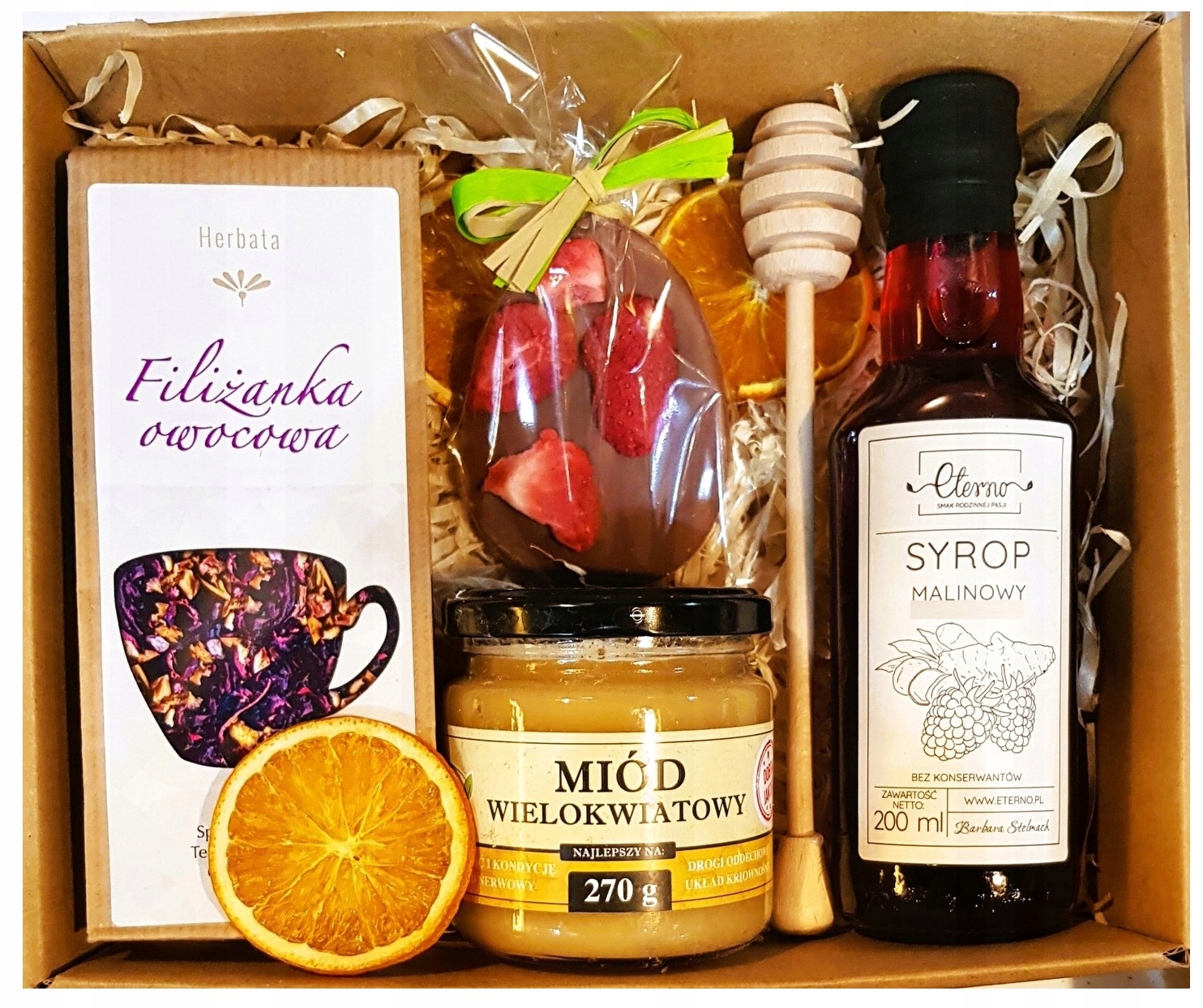 Levně Koš Dárková Sada Dárek Čaj Med Čokoláda Na Velikonoce Vejce