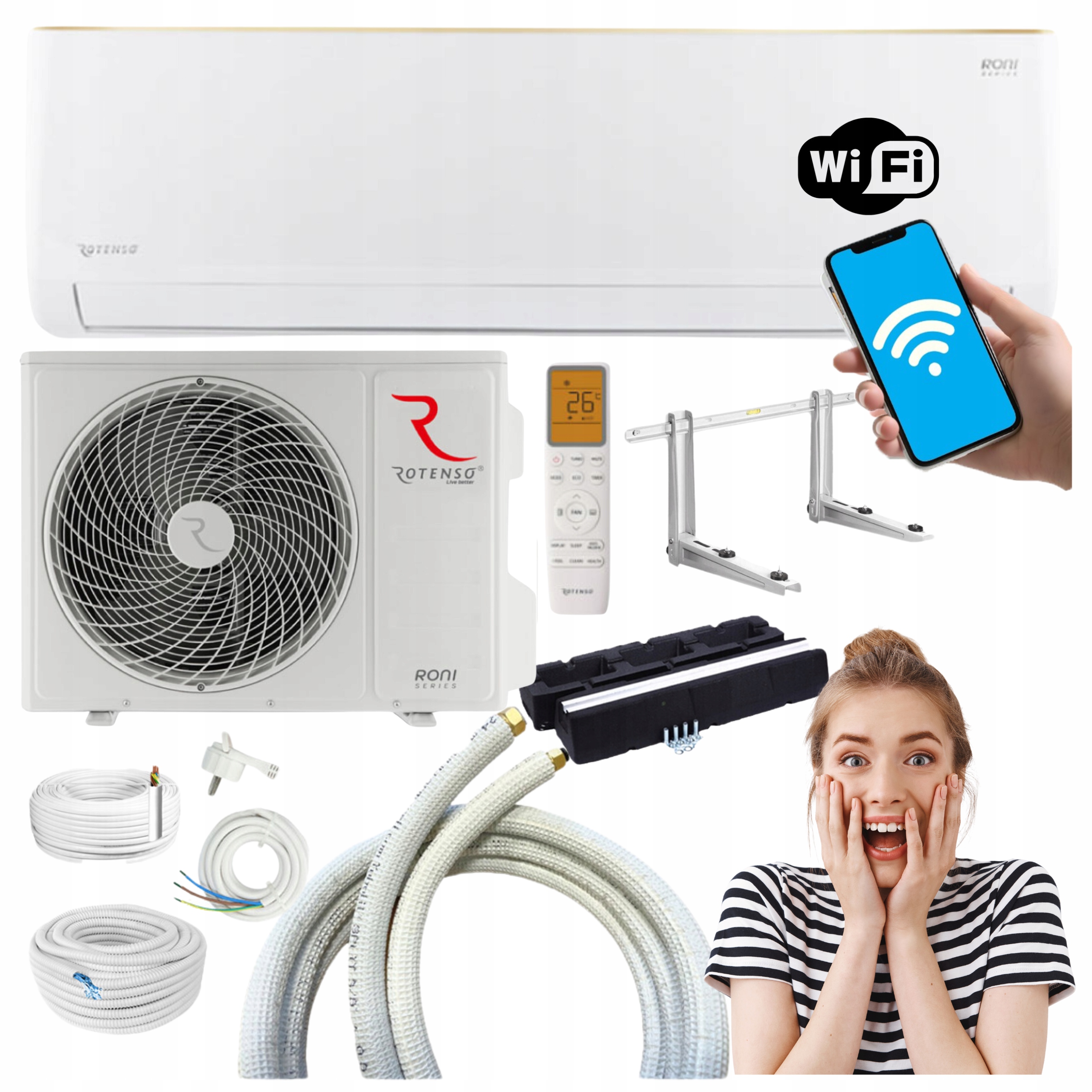 Klimatizácia Rotenso Roni 2,6 kW 30 m2 nástenná Wifi Sada Pripravená Na Montáž