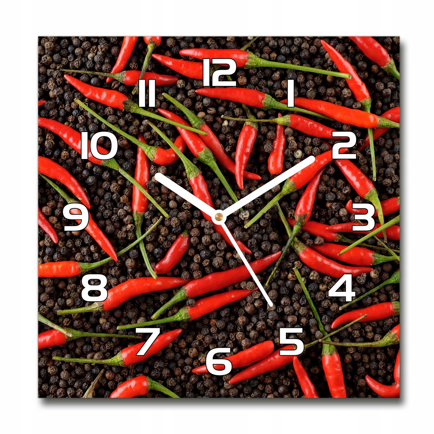 

Zegar szklany kwadratowy Papryczki chilli 30x30 cm