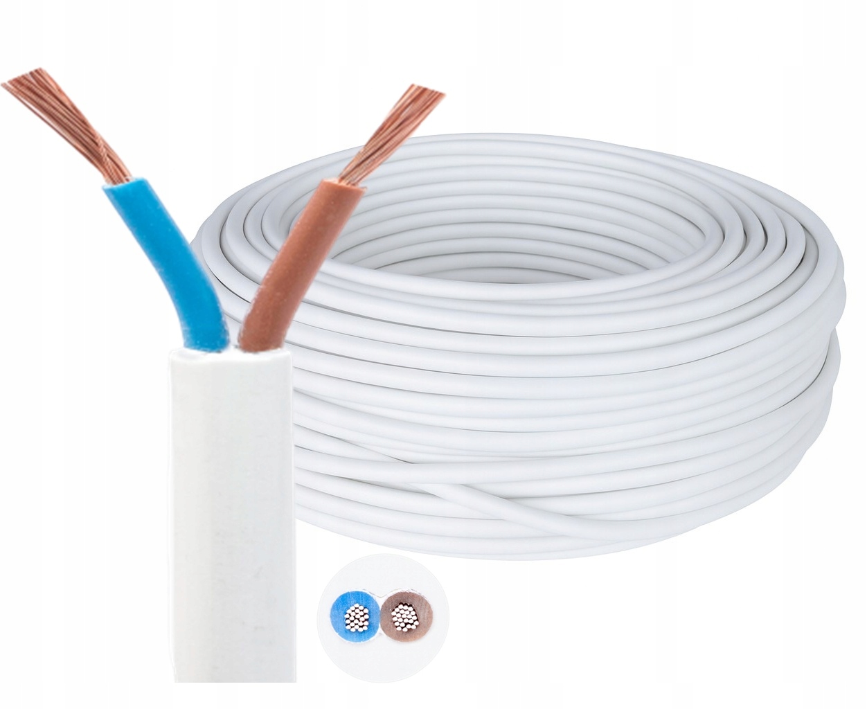 Kabel Przewód Elektryczny Omy 2x1 300V H03VV-F Biały 50 m