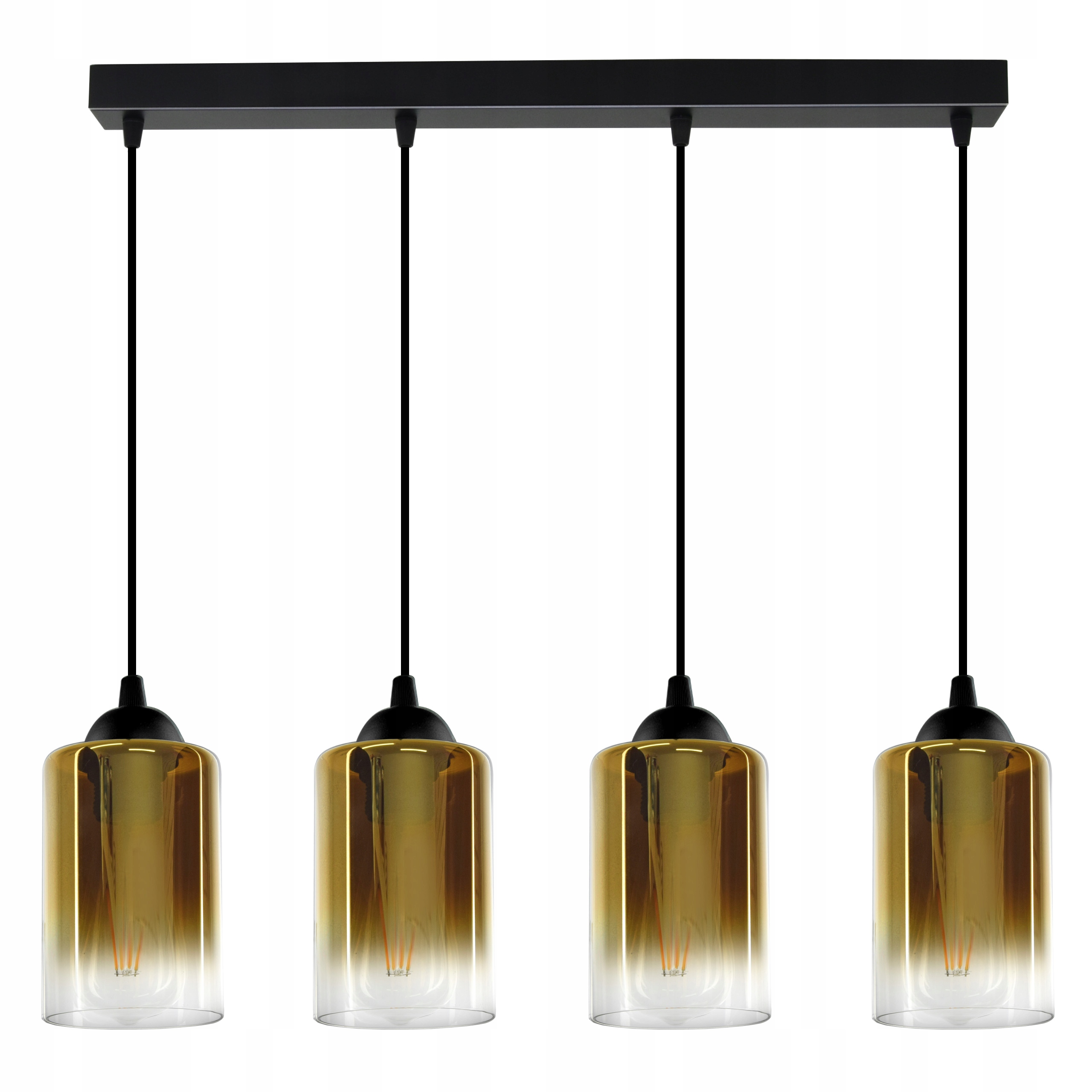 

Lampa Wisząca Cztery Tuby Złote Transparentne Led