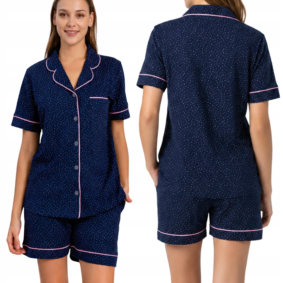 Dámské bavlněné rozepínací pyžamo s šortkami, elegantní, pohodlné, velikost 260187 XL