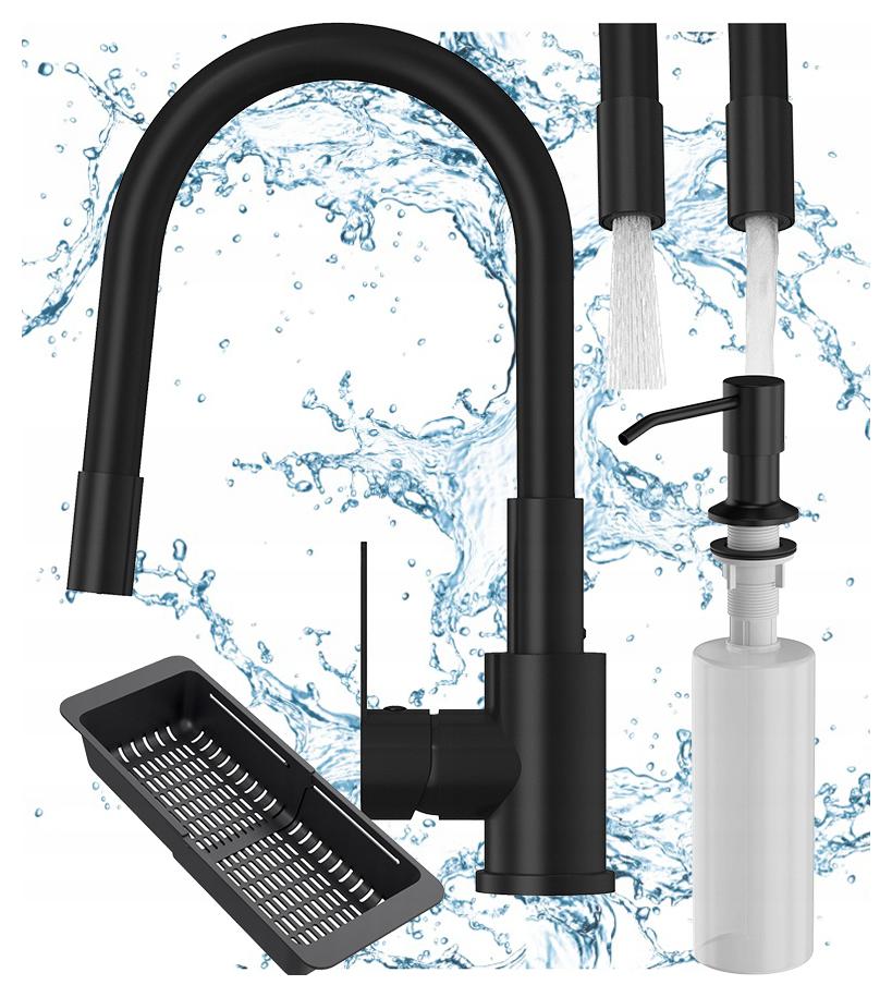 Zestaw Kuchenny Czarny Bateria kuchenna kran Grado Plus Dozownik Koszyk