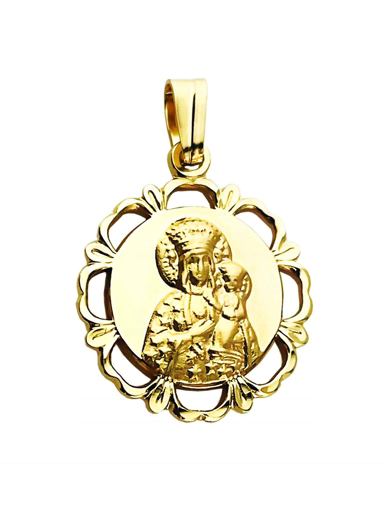 Zlatý Medailonek rozeta Přívěsek Panna Maria Čenstochovská zdobený křtem K