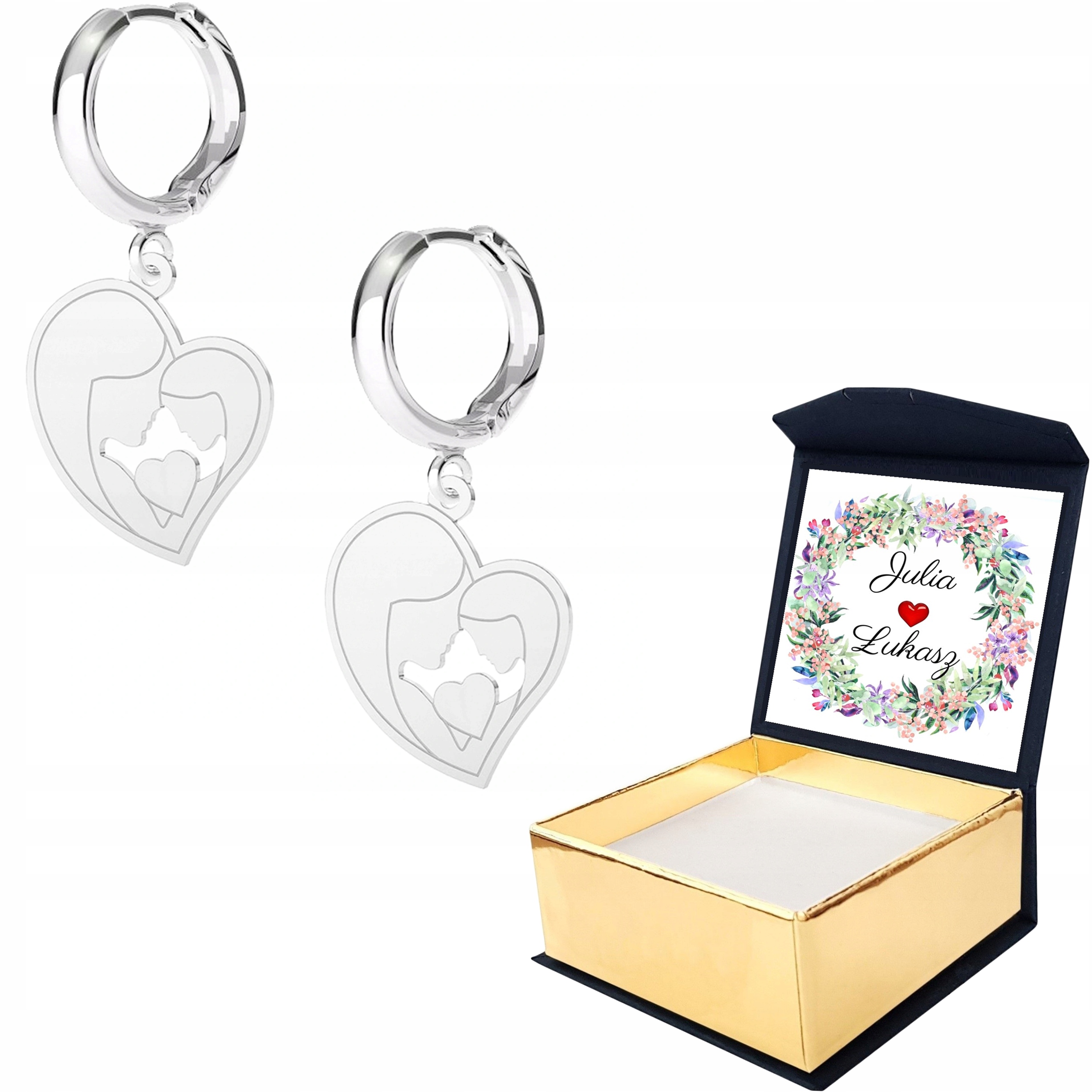 Stříbrné náušnice Srdce Máma Dcera Vlastní Potisk